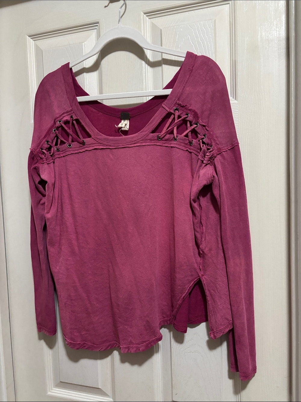 We The Free Berry Lace-Up Long Sleeve Top